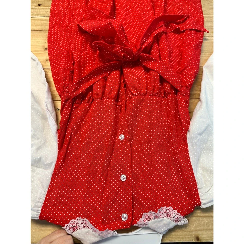 Polly Flinders Girls Red Polka Dot Dress Smocked Long‎ Sleeve Size 6X Vintage